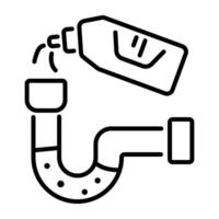 A linear icon of cleaning drain with a cleaner vector