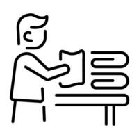 A linear icon of a person folding clothes vector