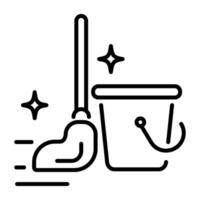 A linear icon of mopping stick and bucket vector