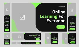Online education web set banner design for social media post, learning system web bundle banner design, editable eps 10 file format vector