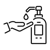 Hand wash with soap, linear style icon vector