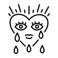 Sad heart crying tattoo icon in line style vector