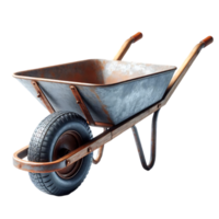 A rusty wheelbarrow with a tire on it png