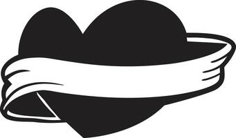 A black heart with a flowing white ribbon wrapped around it, symbolizing love, unity, and emotion, depicted in a minimalist design suitable for various creative projects vector