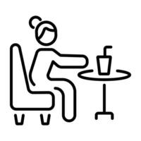 A linear icon of a person sitting in a refreshment area vector