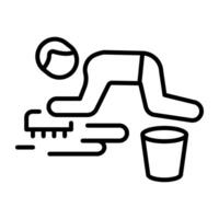 A linear icon of a person scrubbing floor with a brush vector