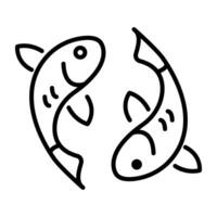 A linear icon of a pisces tattoo vector