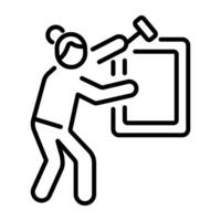 A linear icon of a person hanging frame on a wall vector