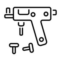 A linear icon of a piercing gun with cartridges vector