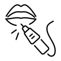 A linear icon of a lip tattoo process vector
