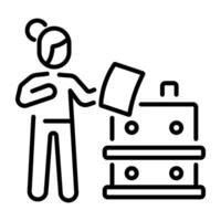 A linear icon of a person assembling furniture vector