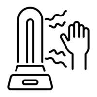 A linear icon of a sterilization lamp emitting UV rays to sanitize a hand vector