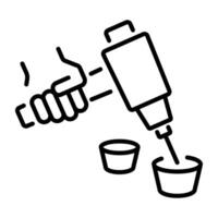 A linear icon of a hand mixing pigments with a tool vector