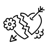 Broken heart icon in linear style vector