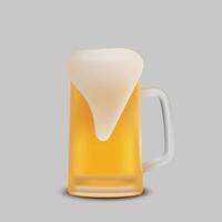 Beer glass with foam on top overflowing, isolated on grey background. For web, advertising, media, print, online. vector