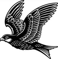 A black and white illustration of a bird flying vector