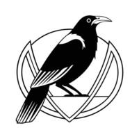 A black and white drawing of a crow sitting on a white background vector