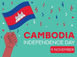cambodia independence day 9 November, cambodia flag in hand. Greeting card, poster, banner template vector