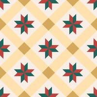 Christmas block star with gold border, vintage seamless pattern for tile, wrapping paper, background and decoration. vector