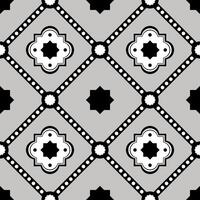 Luxury tile black and white geometric flower on grey background, seamless connecting pattern. vector