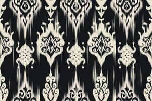 The black and white Ikat patterned fabric is inspired by nature and reflects the intricacy of traditional weaving art. vector