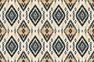 Ethnic Ikat pattern on a beige background with traditional oriental embroidery. Geometric Aztec inspired diamond shapes. Perfect for fabrics, wallpapers and textile designs. vector