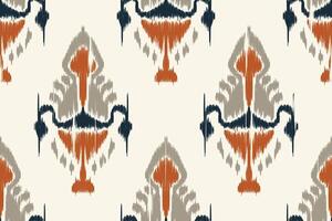 Ikat fabric woven in an ancient style with intricate details. The warm color tones blend with nature, giving a sense of true local beauty. vector