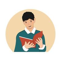 Student guy reading books or preparing for exam vector