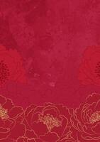 Chinese style poster with golden linear peonies and linear clouds vector