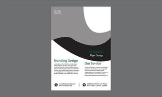 The design is a business flyer design. It features a modern and professional layout with a combination of black, gray, and white colors, and green accents. vector