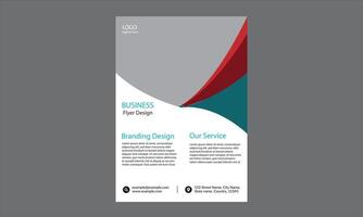 The design is a business flyer design. It features a modern and professional layout with a combination of grey, red, and teal colors. vector