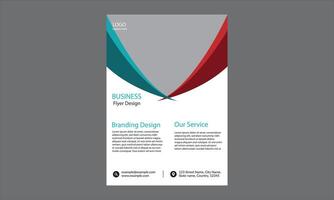 The design is a business flyer design. It features a modern and clean layout with a combination of teal and red curved shapes at the top, creating a dynamic visual effect. vector
