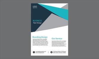 The design is a business flyer with a sleek, modern design. It uses a combination of dark blue, light blue, and gray colors, giving it a professional look. vector