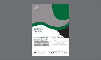 The design is a business flyer design. It features a modern and professional layout with a combination of green, black, and gray colors. vector