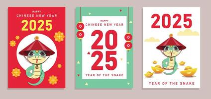 happy new year 2025, 2025 chinese new year, year of snake Modern minimalist geometric style Chinese new year elements. Colorful illustration in flat cartoon style, in geometric patterns vector