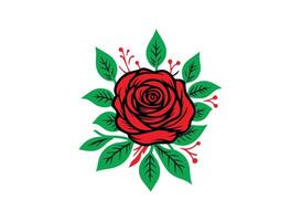 Red Rose Green Leaves easy editable vector