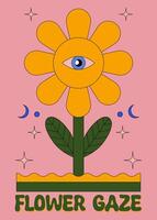 Surreal Eye Flower with Mystical Elements and Cosmic Symbols in Abstract Style vector