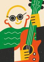 Retro Abstract Guitarist Illustration with Bold Colors and Geometric Shapes vector