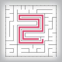 Square form linear number 2 maze puzzle. Tutorial confusing game activity. vector
