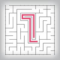 Square form linear number 1 maze puzzle. Tutorial confusing game activity. vector
