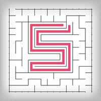 Square form linear number 5 maze puzzle. Tutorial confusing game activity. vector