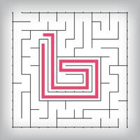 Square form linear number 6 maze puzzle. Tutorial confusing game activity. vector