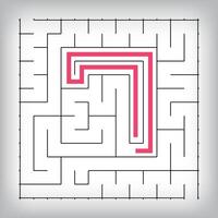 Square form linear number 7 maze puzzle. Tutorial confusing game activity. vector