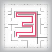 Square form linear number 3 maze puzzle. Tutorial confusing game activity. vector