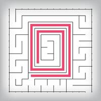 Square form linear number 0 maze puzzle. Tutorial confusing game activity. vector