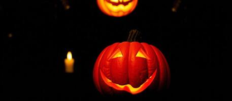Illuminated Jack-O'-Lantern with a Sinister Grin photo