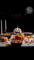 Halloween Table Setting with Pumpkins and Candles photo