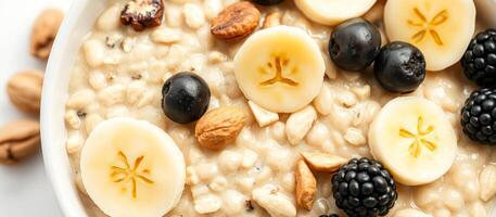 Creamy Oatmeal With Fruit And Nuts photo