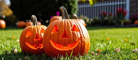 Jack-o'-Lantern Smiles on a Sunny Lawn photo