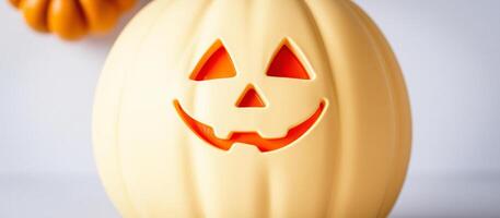 Closeup of a Jack-o'-Lantern with a Friendly Grin photo